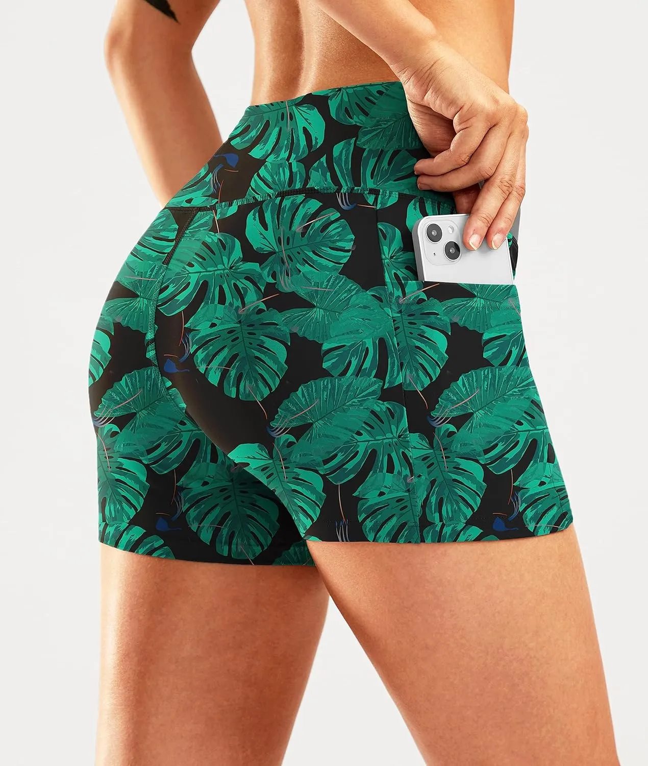 Pudolla Womens Swim Shorts High Waisted Bathing Bottom Shorts Tummy Control Board Swimsuit with Pockets