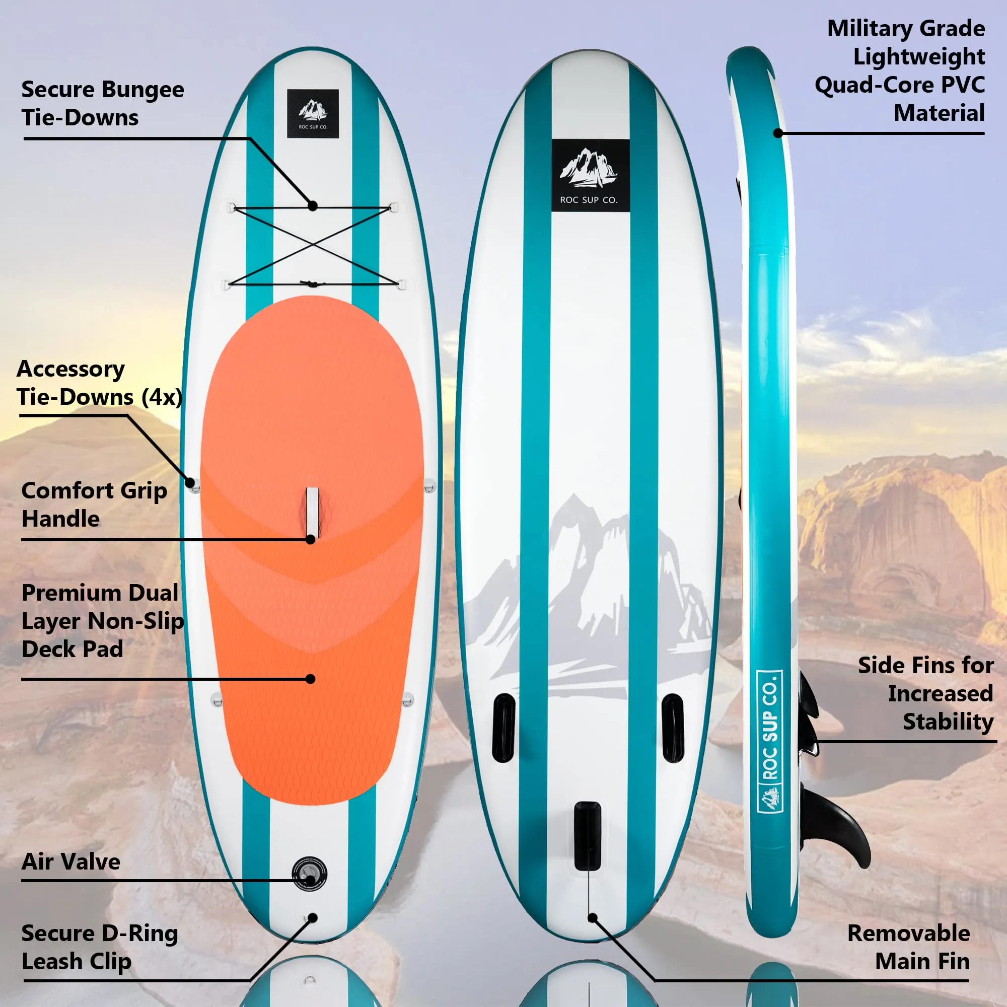 Roc Inflatable Stand Up Paddle Boards with Premium SUP Paddle Board Accessories, Wide Stable Design, Non-Slip Comfort Deck for Youth & Adults (Aqua, 10 FT)