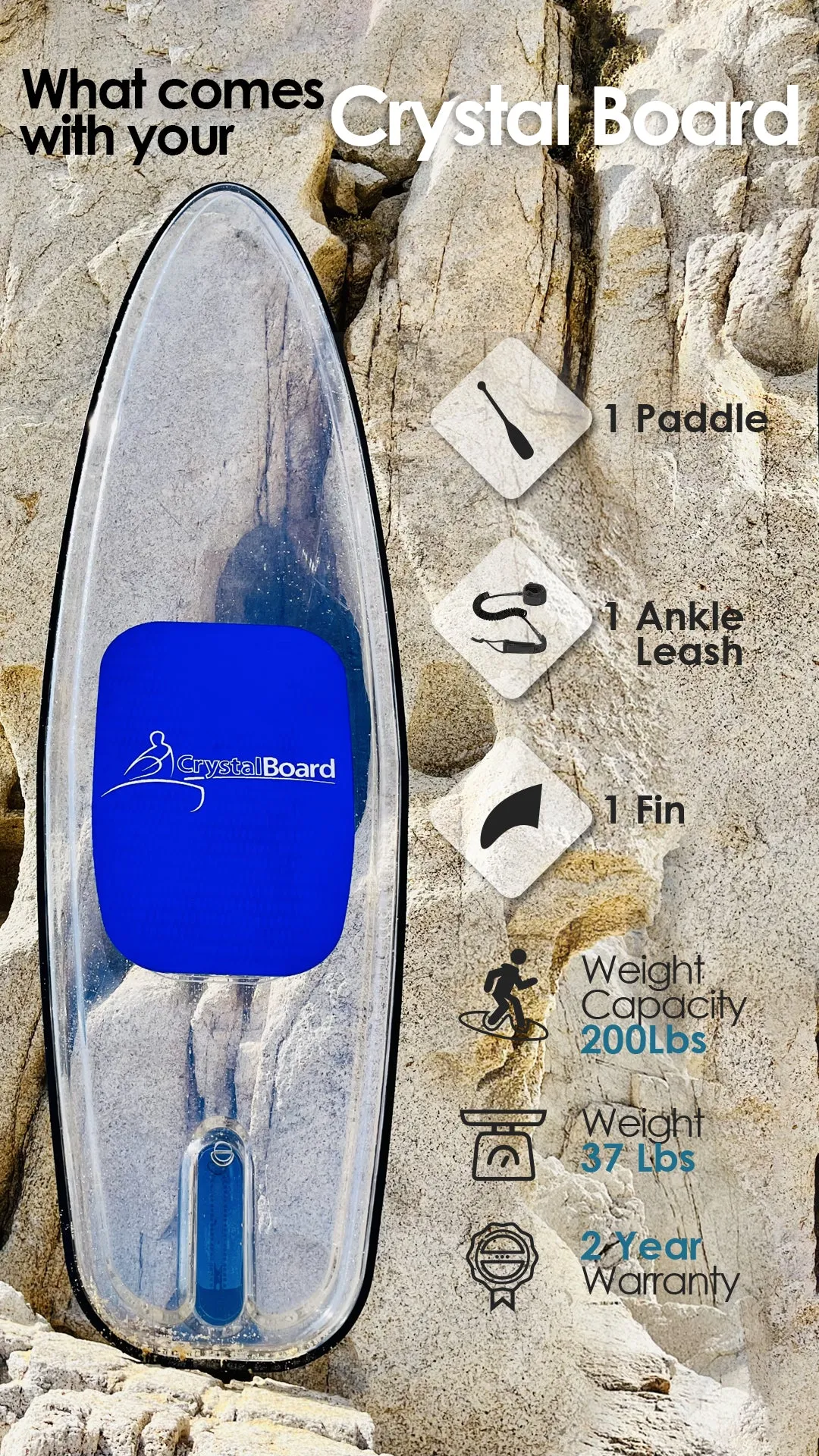 Set of Three (3) Original Crystal Boards® ($1399 Each) - #1 Rated Fully Transparent See-Through SUP / Stand-Up Paddleboard w/ UV PROTech™.  Includes Paddle, Quick-Release Skeg & Accessories ~AS SEEN ON TV!