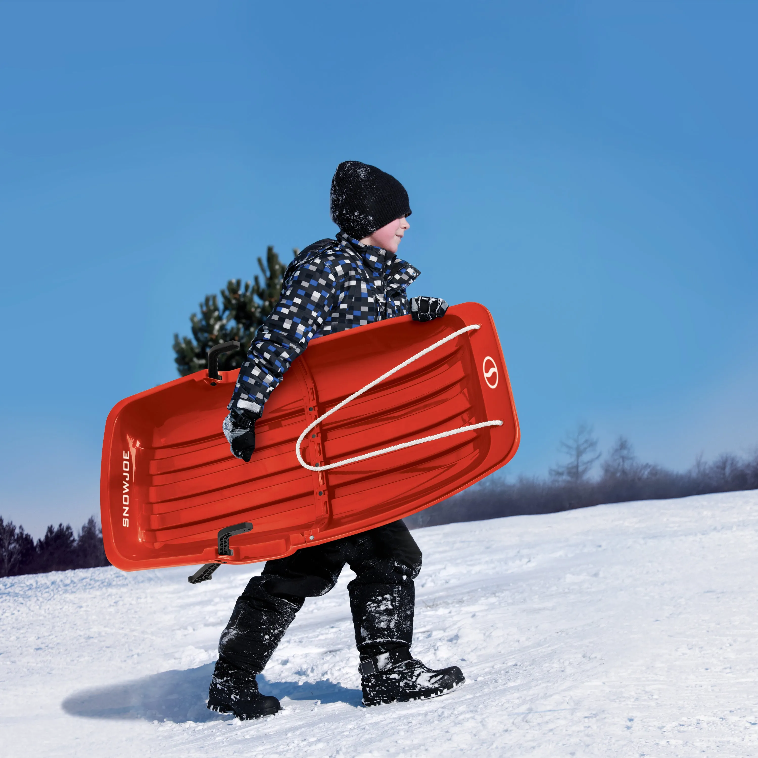 Snow Joe SJ-SLD34-RED Snow Sled for Kids 4-8 | Fits 2 Riders | 34-inch (Red)