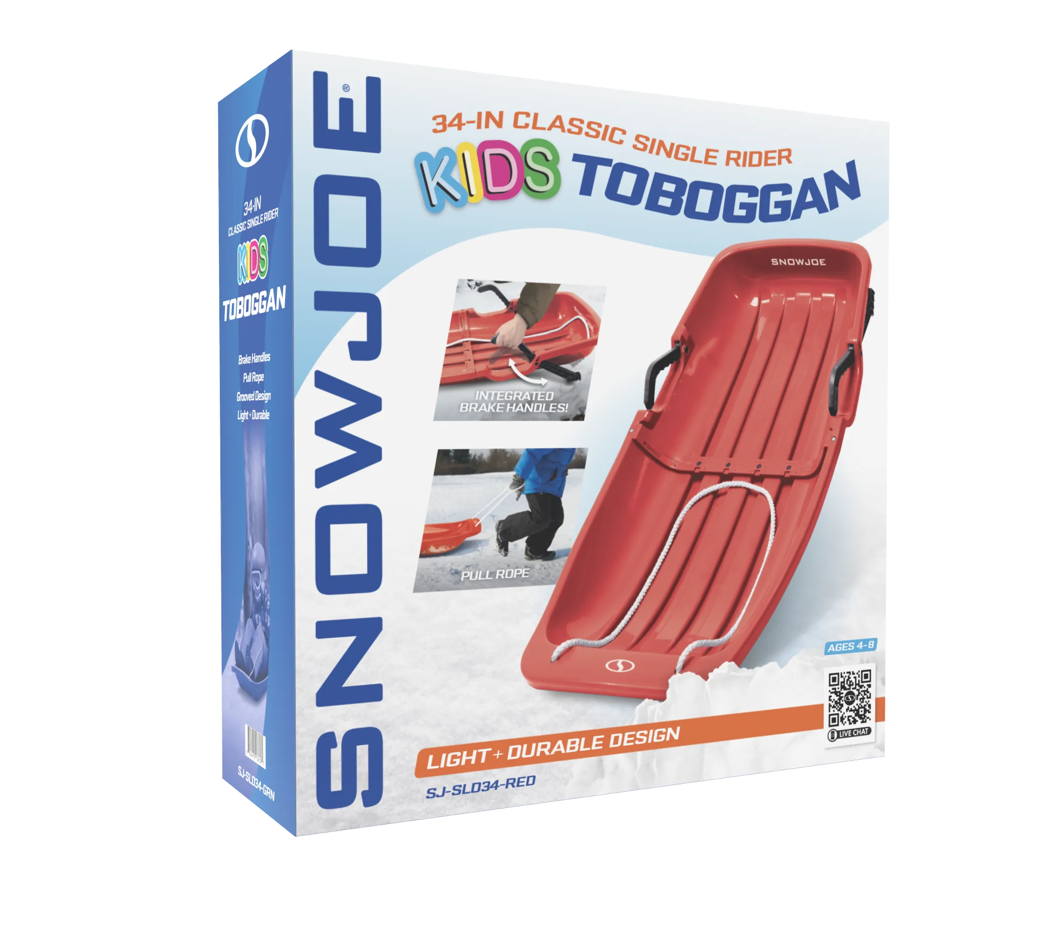 Snow Joe SJ-SLD34-RED Snow Sled for Kids 4-8 | Fits 2 Riders | 34-inch (Red)