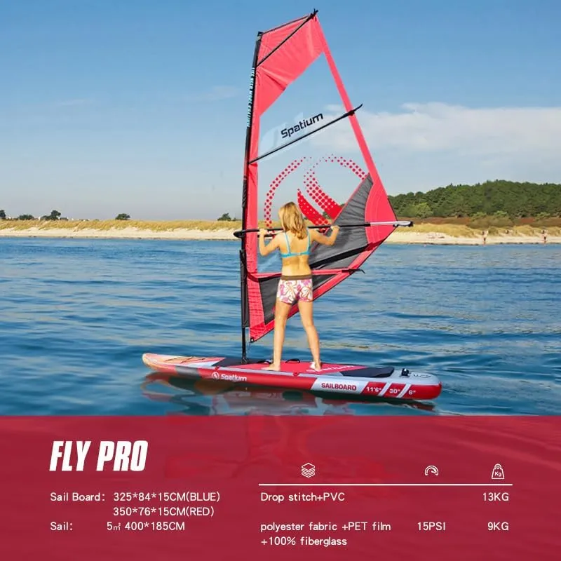 Spatium Wind Surfboard Sails Inflatable Windsurfing Board and Sail 5.0m/6.0m Inflatable Windsurf Sail with Sail Board for Newbie Friendly Windsurfer