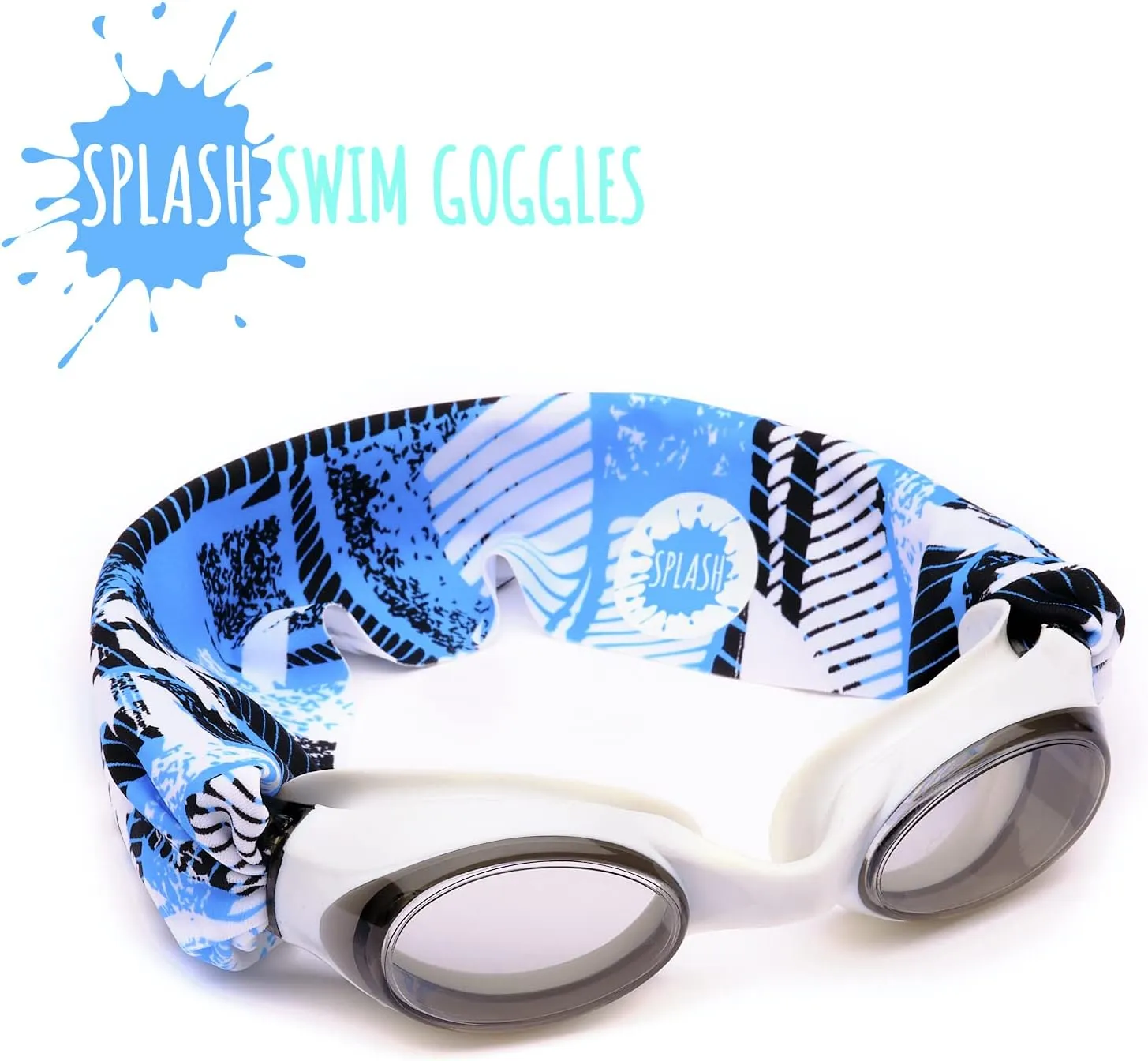 Splash Place SWIM GOGGLES with Fabric Strap - Adult & Kids Swim Goggles - BLUES & GREENS