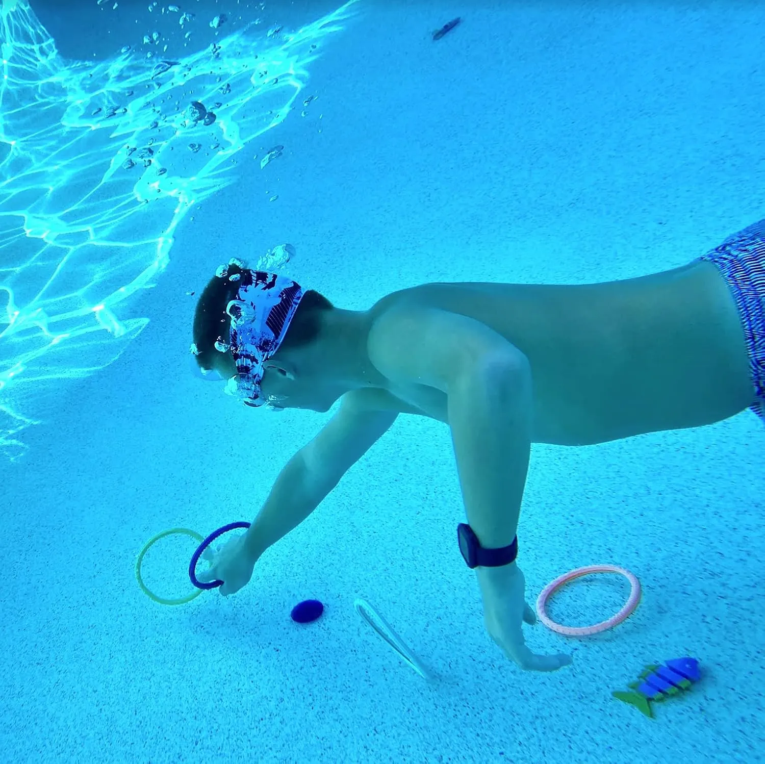 Splash Place SWIM GOGGLES with Fabric Strap - Adult & Kids Swim Goggles - BLUES & GREENS