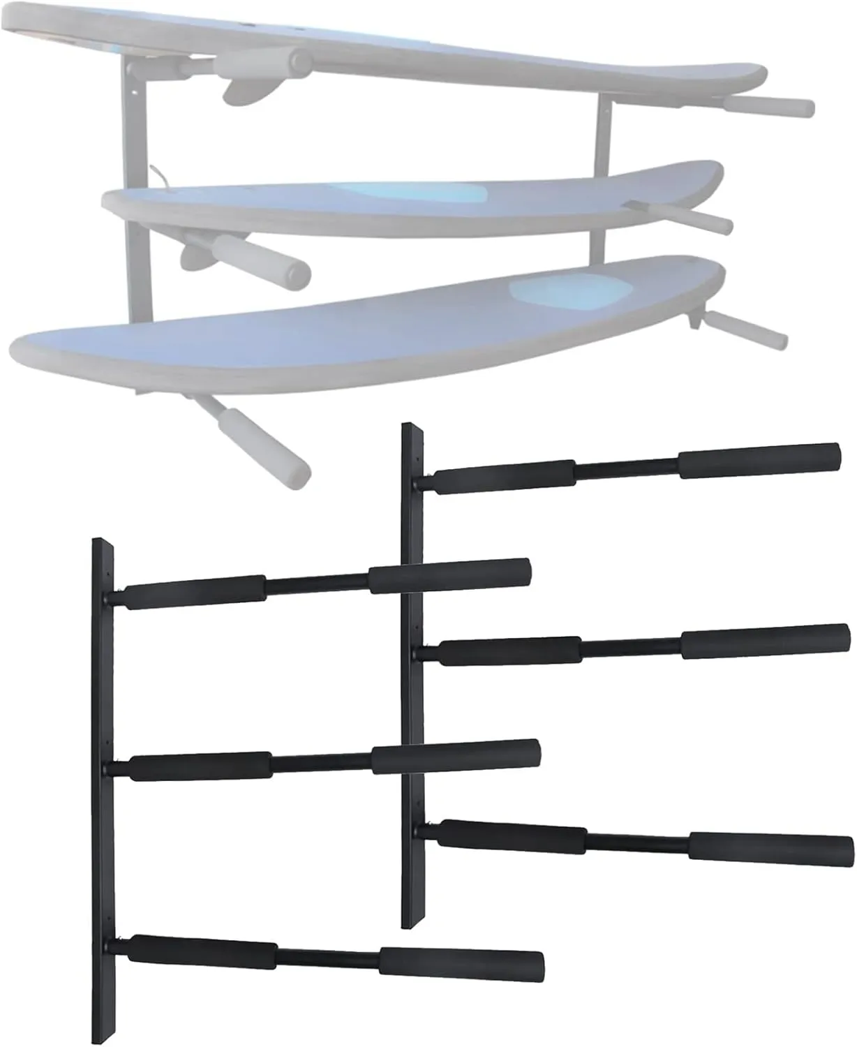 Surfboard Wall Mount Surf Storage Rack with Angled Padded Arms for 3 Surfboard or SUP Paddle Board Hold Up to a 28" Wide Board (120LBS Capacity)