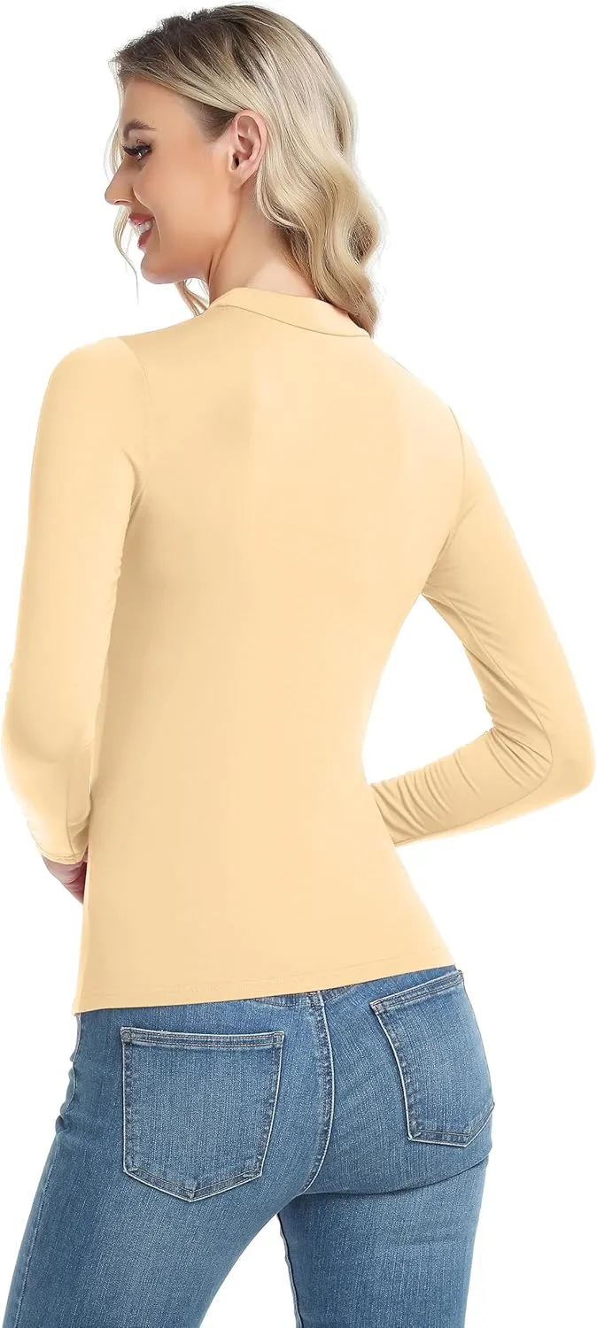 Women's Basic Long Sleeve Thermal Top Lightweight Mock Neck Shirts Slim Fit Layer Soft Top