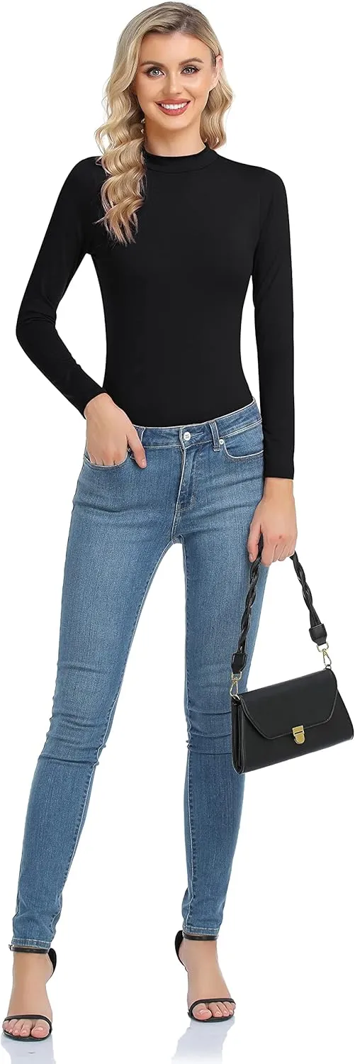 Women's Basic Long Sleeve Thermal Top Lightweight Mock Neck Shirts Slim Fit Layer Soft Top