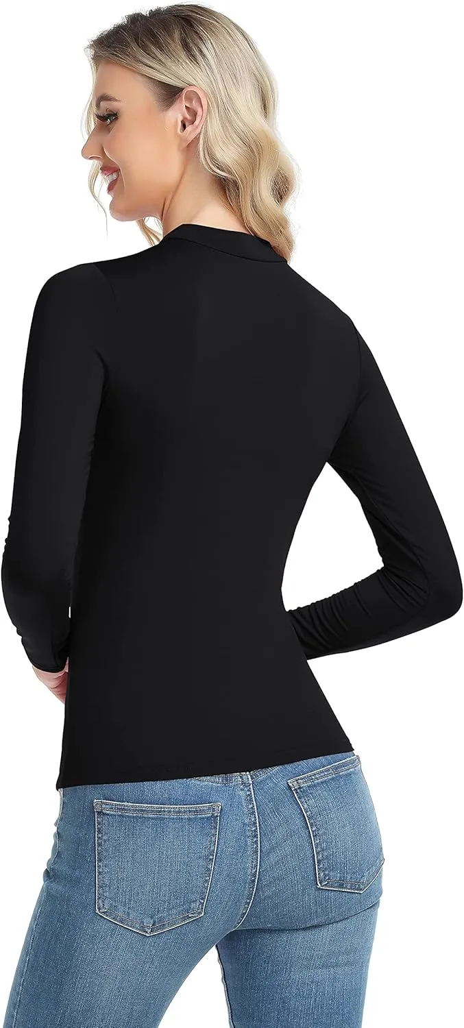 Women's Basic Long Sleeve Thermal Top Lightweight Mock Neck Shirts Slim Fit Layer Soft Top