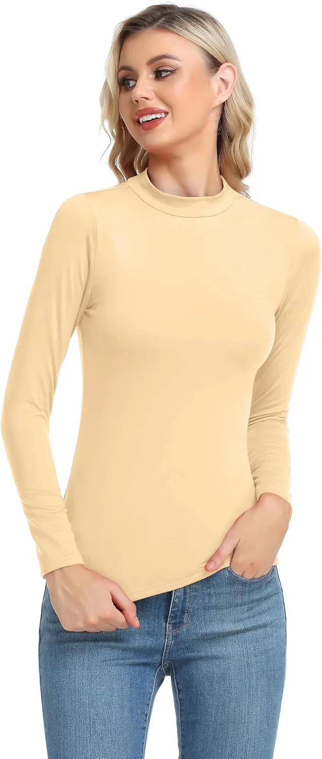 Women's Basic Long Sleeve Thermal Top Lightweight Mock Neck Shirts Slim Fit Layer Soft Top