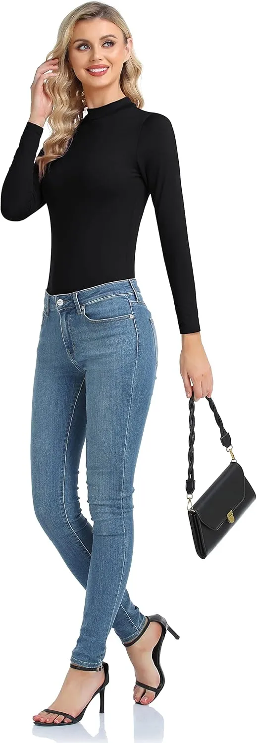 Women's Basic Long Sleeve Thermal Top Lightweight Mock Neck Shirts Slim Fit Layer Soft Top