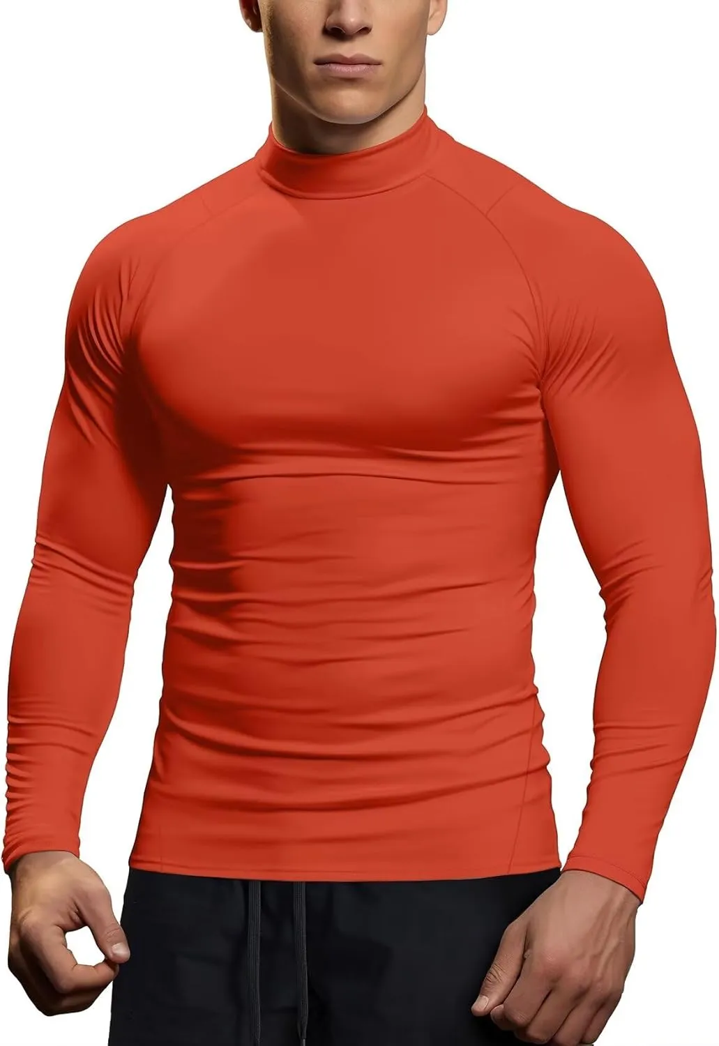 Zengjo Mens Mock Neck Long Sleeve Light Compression Shirts for Workout Running Thermal Athletic Baselayer Top