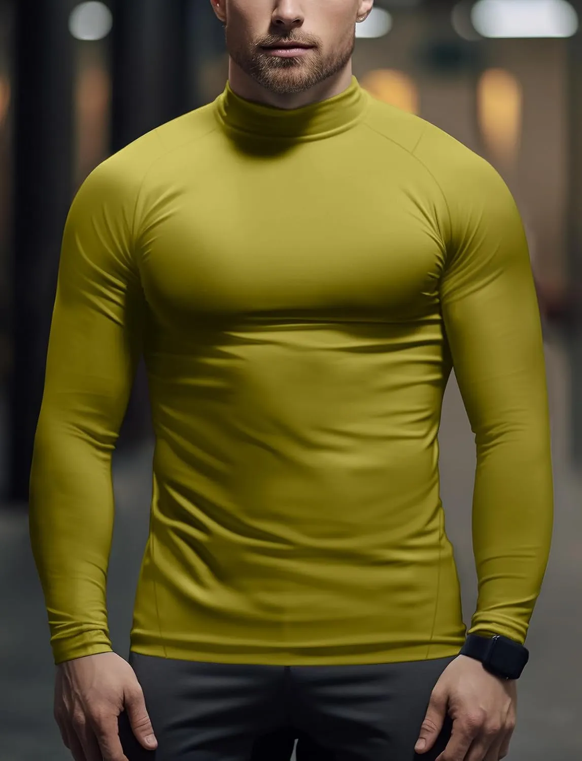 Zengjo Mens Mock Neck Long Sleeve Light Compression Shirts for Workout Running Thermal Athletic Baselayer Top