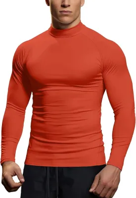 Zengjo Mens Mock Neck Long Sleeve Light Compression Shirts for Workout Running Thermal Athletic Baselayer Top