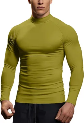 Zengjo Mens Mock Neck Long Sleeve Light Compression Shirts for Workout Running Thermal Athletic Baselayer Top