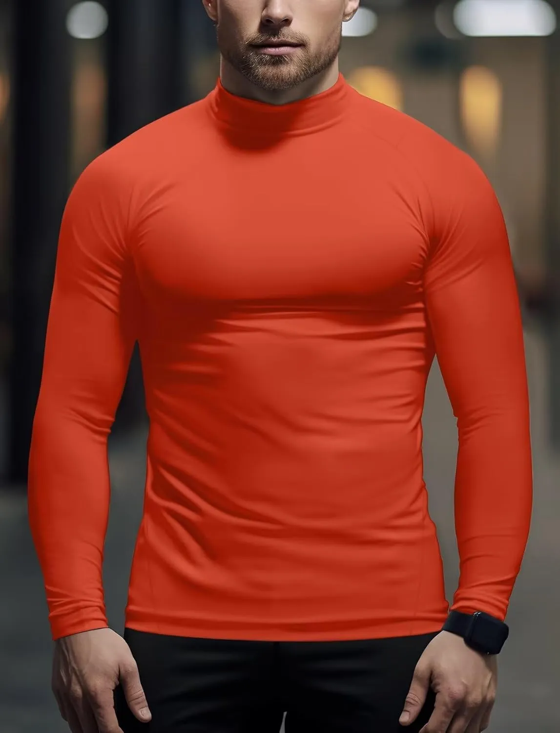 Zengjo Mens Mock Neck Long Sleeve Light Compression Shirts for Workout Running Thermal Athletic Baselayer Top