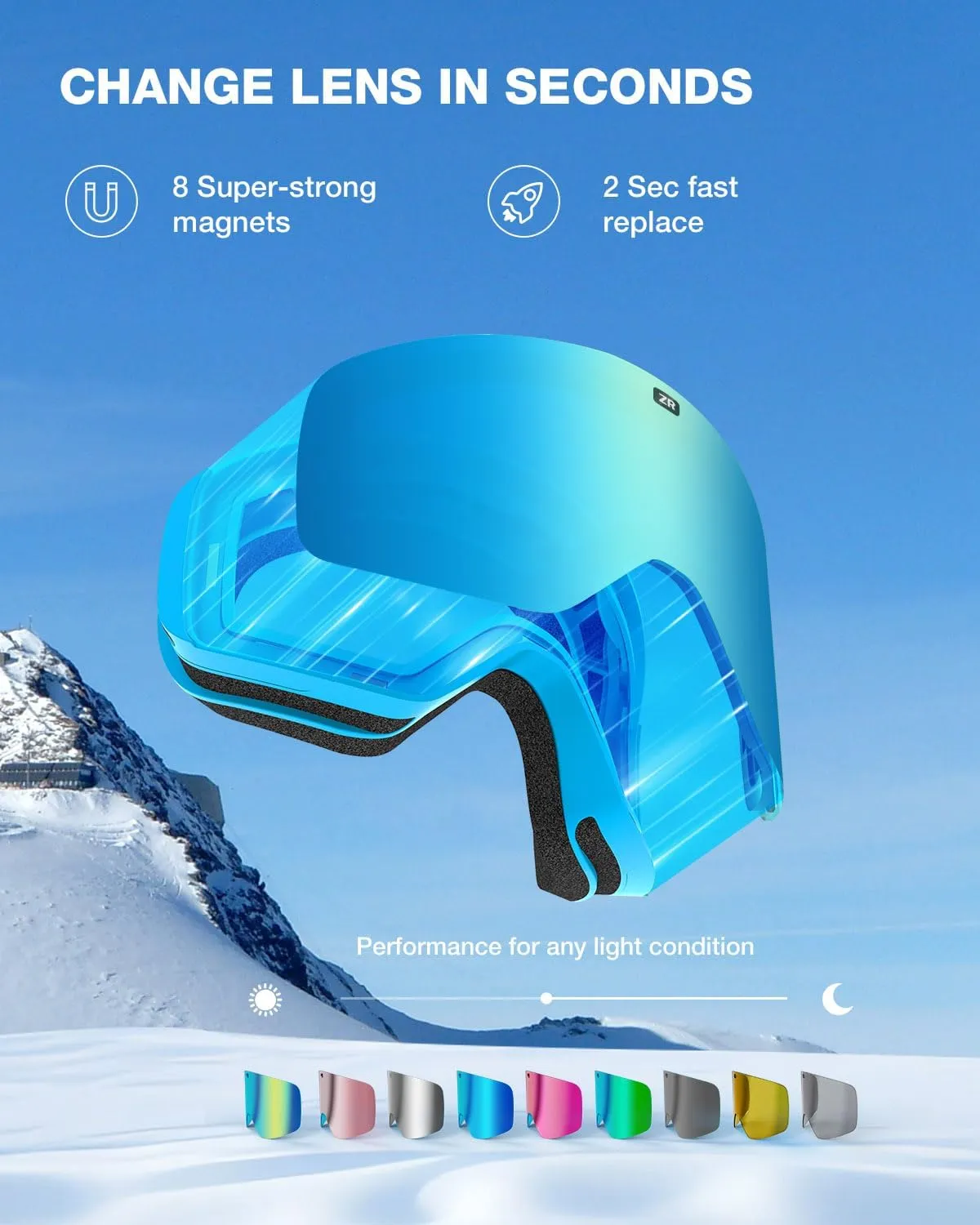 ZIONOR X11 Ski Goggles Magnetic Cylindrical Snowboard Snow Goggles for Men Women