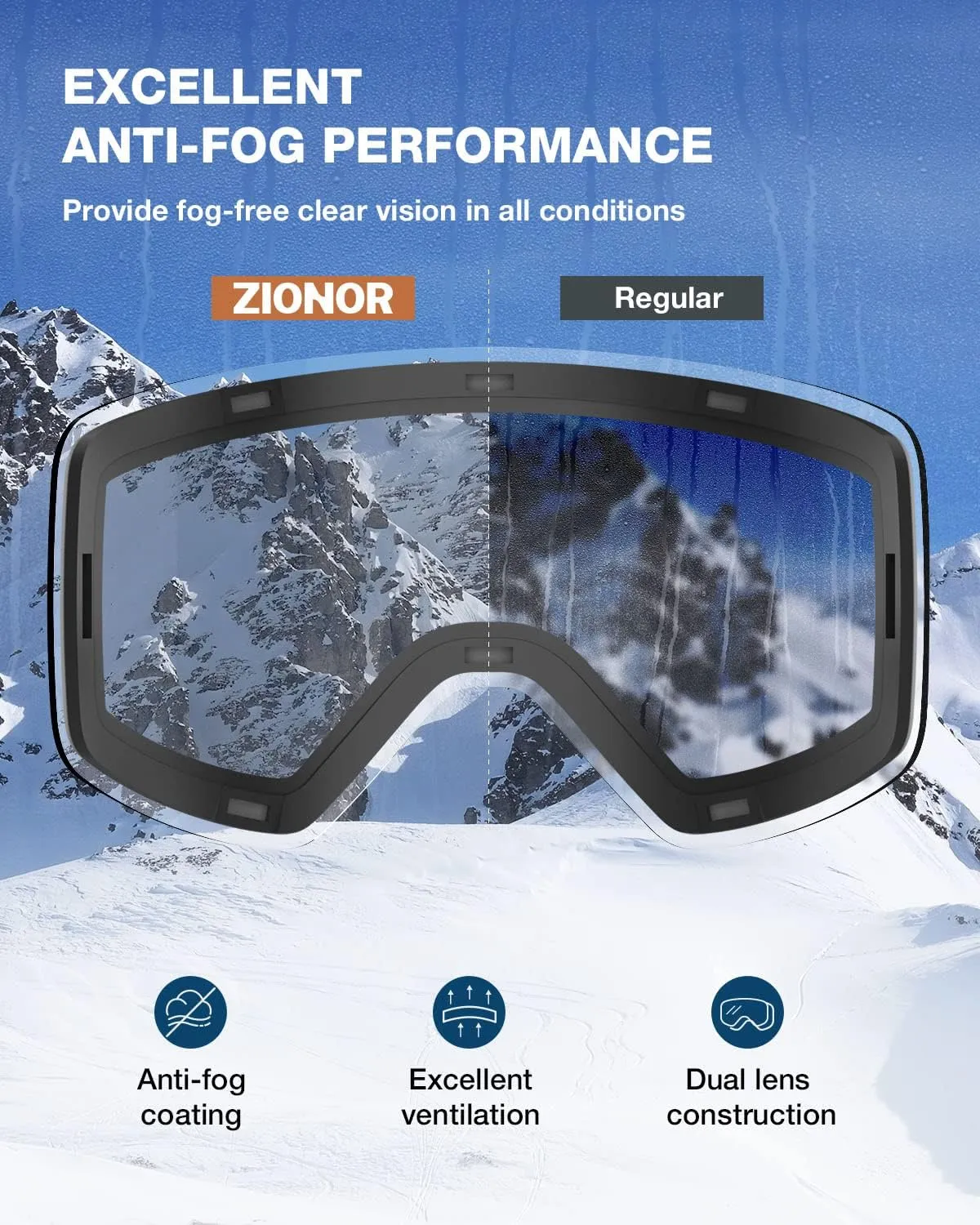 ZIONOR X11 Ski Goggles Magnetic Cylindrical Snowboard Snow Goggles for Men Women