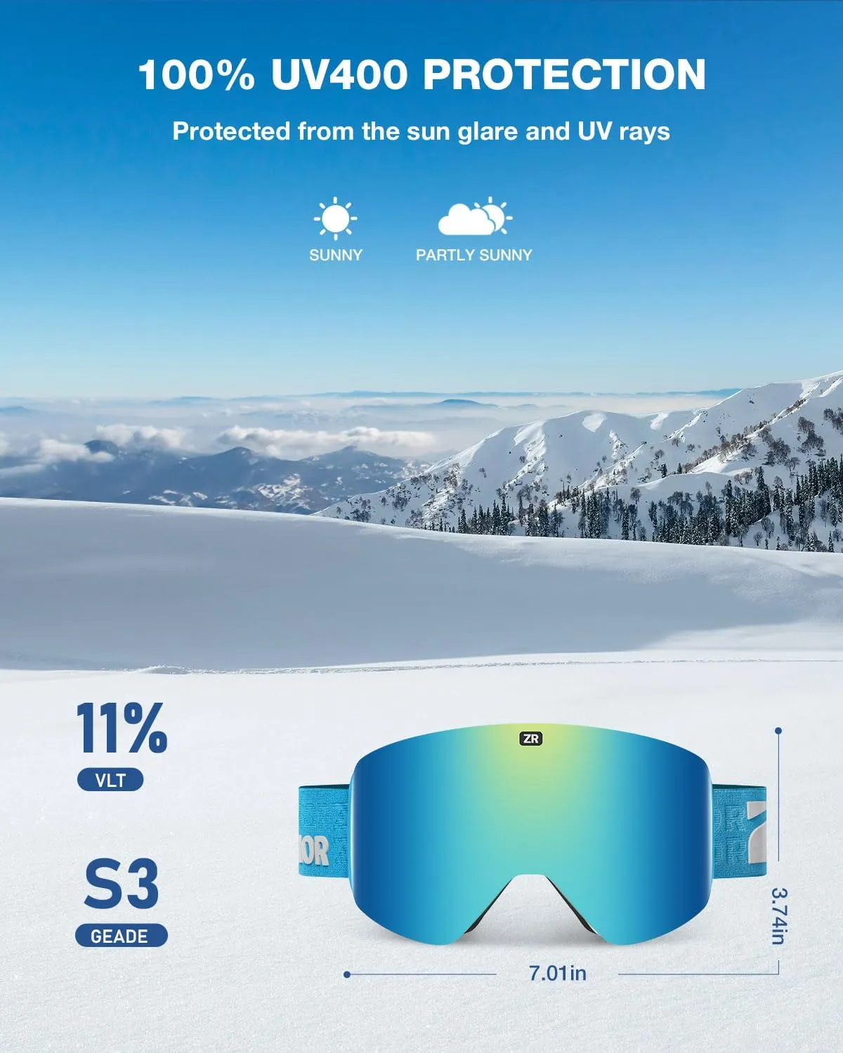 ZIONOR X11 Ski Goggles Magnetic Cylindrical Snowboard Snow Goggles for Men Women