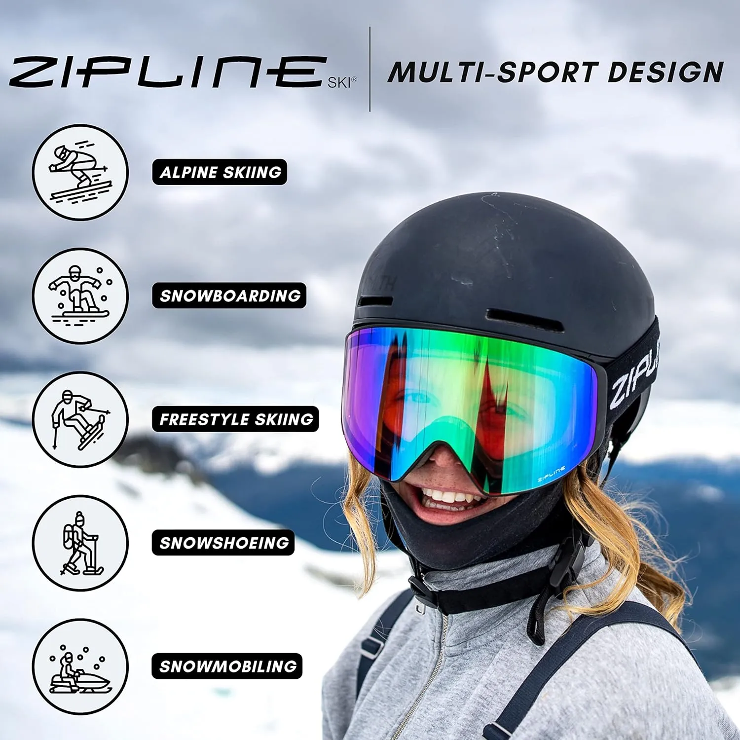 Zipline Podium XT Ski Goggles - No Fog Magnetic Lenses, Double Cylindrical Polycarbonate, Easy Lens Change