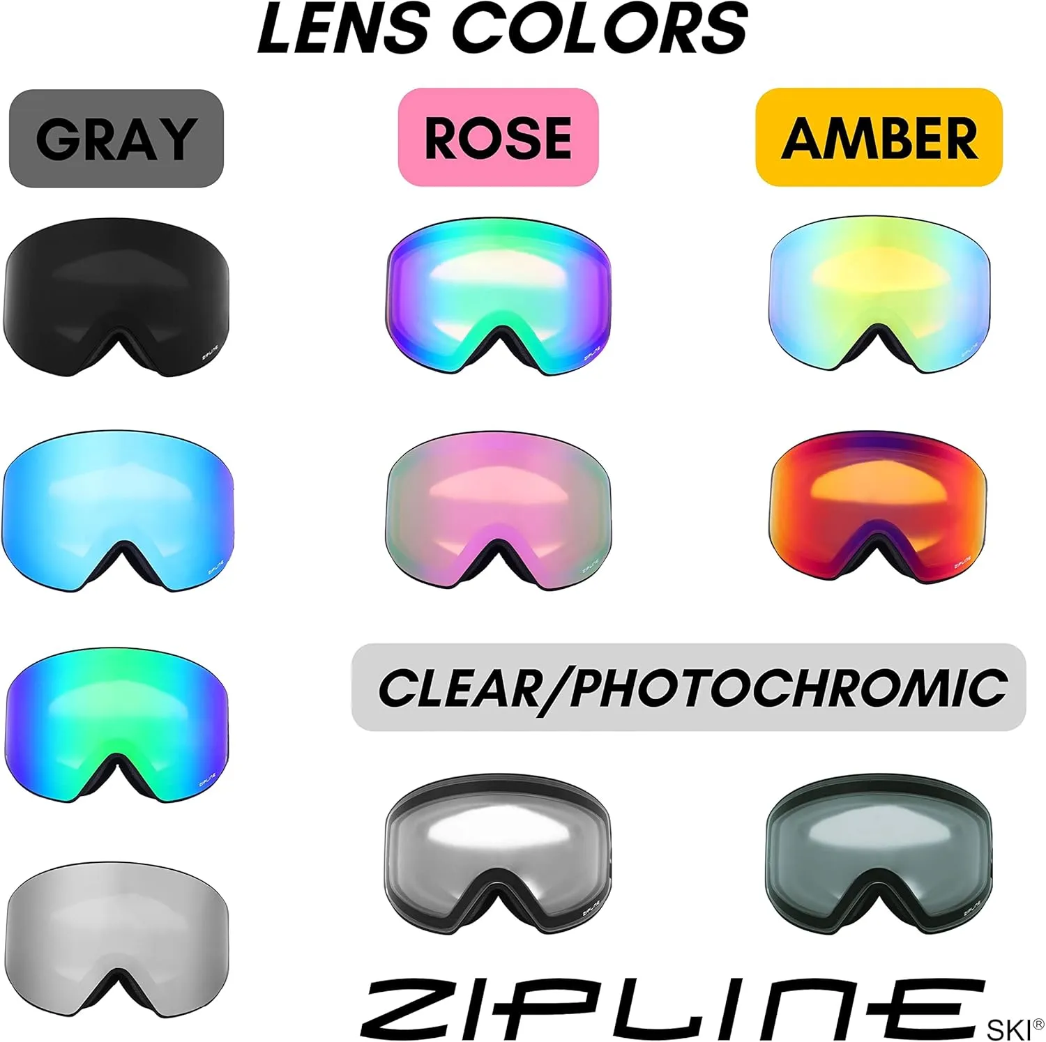 Zipline Podium XT Ski Goggles - No Fog Magnetic Lenses, Double Cylindrical Polycarbonate, Easy Lens Change